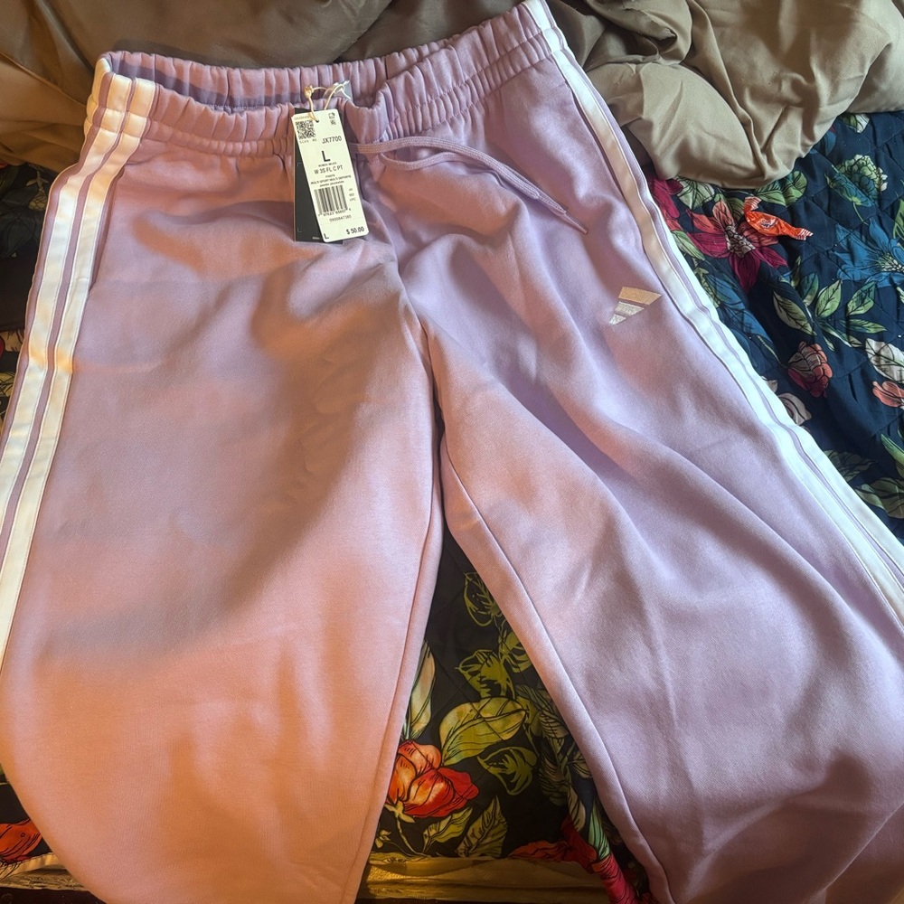 adidas Kids Lavender Joggers with White Stripes